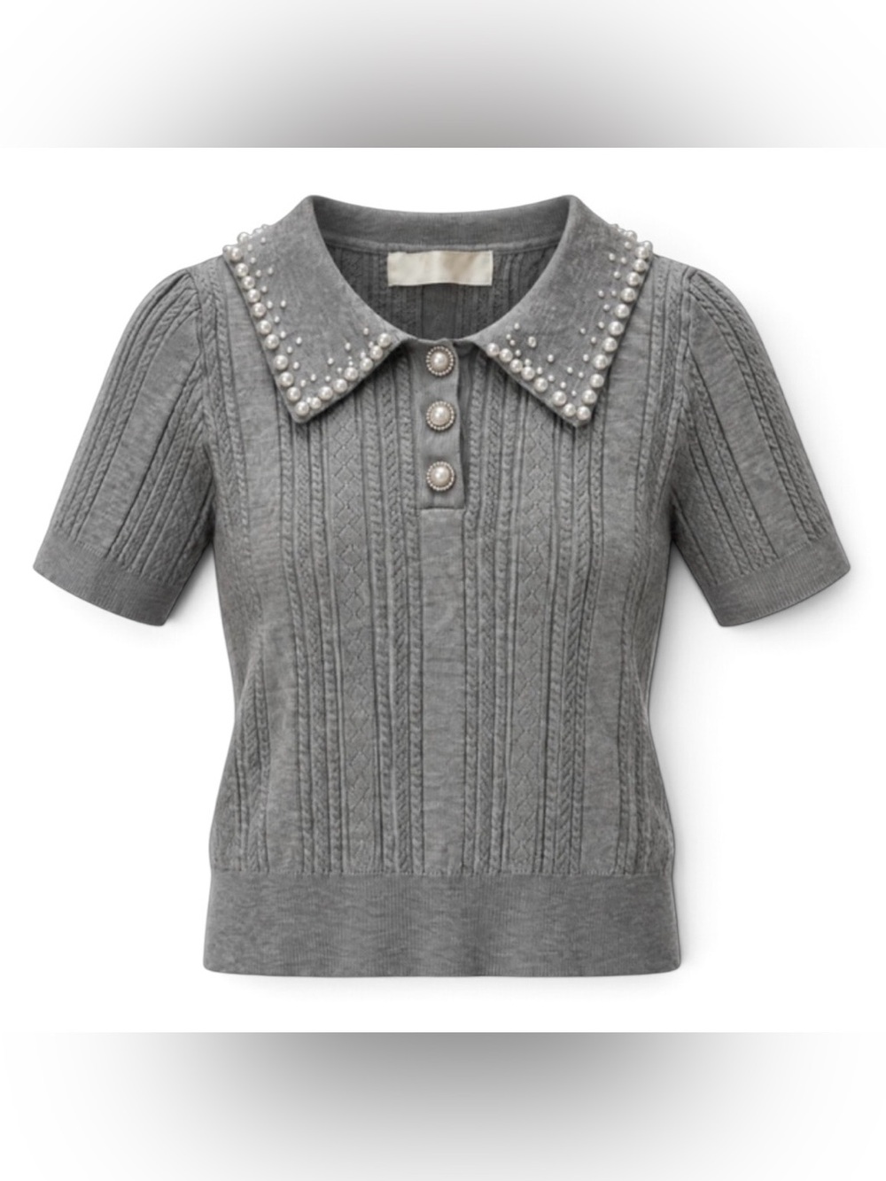 Lizette Collection Grey Knit Polo Top